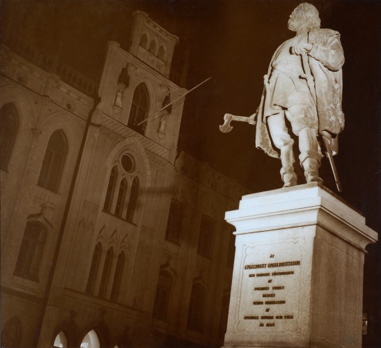 Engelbrekt Engelbrektsson, rautaruukinomistaja, joka nosti Ruotsin Erikin vouteja vastaan 1434 (patsas: C. G. Qvarnström, 1865; valokuva public domain).
