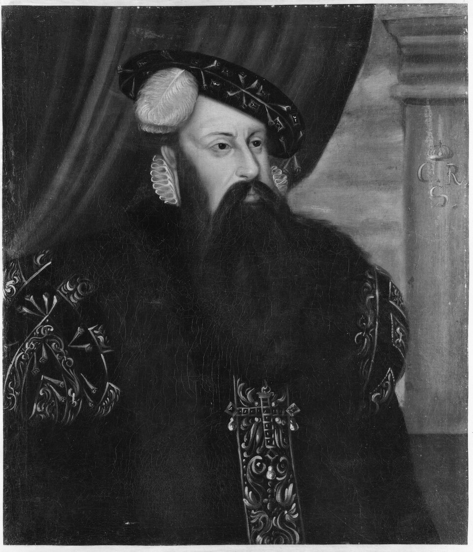 Kustaa Vaasa, joka mursi Kalmarin unionin 1523 ja rakensi sitten uudelleen linnan, jossa se oli perustettu (muotokuva, Nationalmuseum).